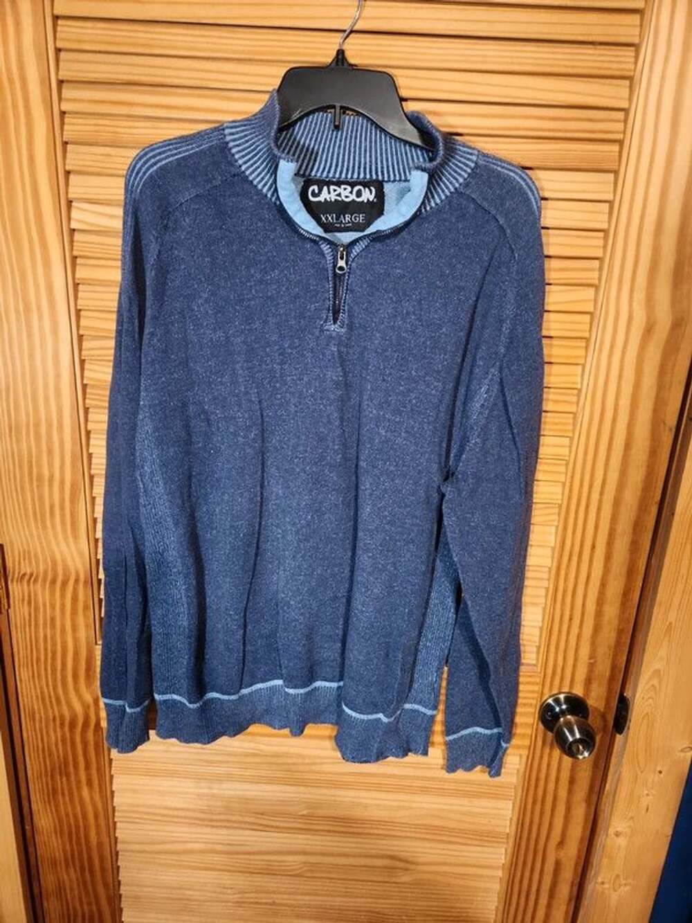 Carbon Men's 1/4 Zip Sweater Pullover Heather Denim Blue Mock Neck XXL